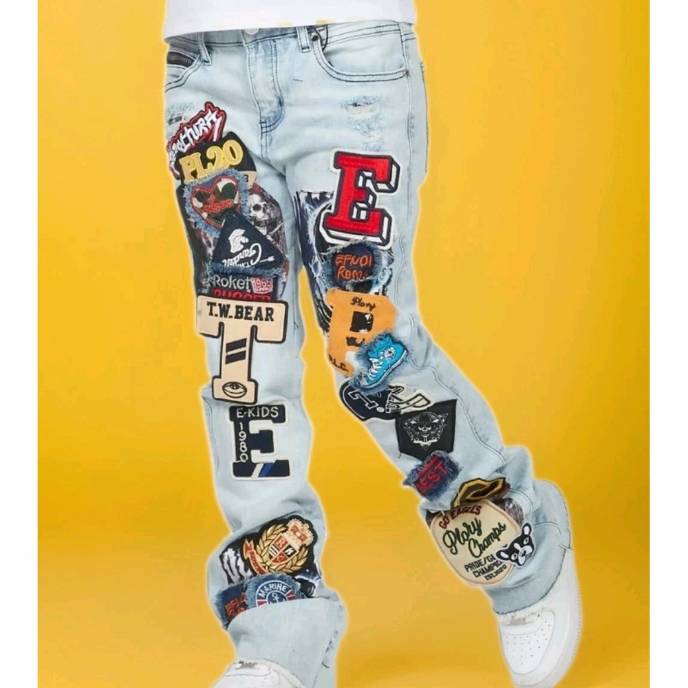 Rockstar Original Jeans Young Men Sz 29 X 32  Blue Denim Distressed Appliques